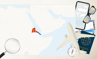 Eritrea map and flag, cargo plane on the detailed map of Eritrea with flag. vector