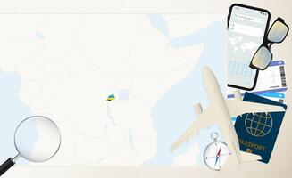 Rwanda map and flag, cargo plane on the detailed map of Rwanda with flag. vector