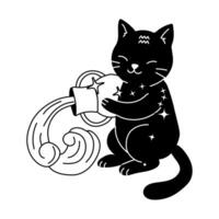 Cat symbolizing Aquarius zodiac sign, reflecting traits of innovation, independence, and humanitarianism. vector