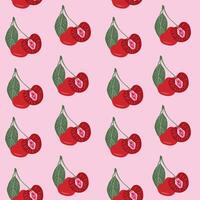 Seamless pattern with Cherry with outlines female labia. Vulva vector