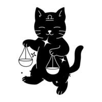 Cat surrounded by Libra zodiac sign symbol, representing balance and harmony, often associated with astrology, air element, and fairness vector