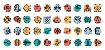 Artificial Intelligence outline color icons set. illustration vector