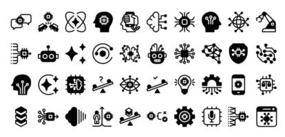 Artificial Intelligence glyph icons set. illustration vector