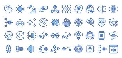 Artificial Intelligence blue color icons set vector
