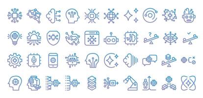 Artificial Intelligence gradient outline icons collection. illustration vector
