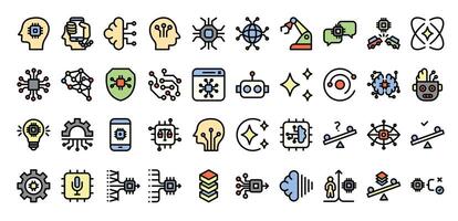 Artificial Intelligence filled outline icons set. vector