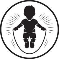 A silhouette of a child holding a jump rope inside a circle with radiating lines around it vector