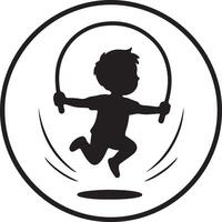 Silhouette of a child jumping rope inside a circle on a white background illustration vector