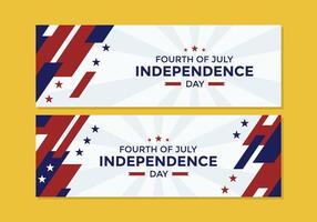 Fourth of July banner template banner set on yellow background with American flag elements such a star shape, red and blue color vector