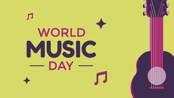 World Music Day greeting card background with flat illustration of a guitar on yellow background vector