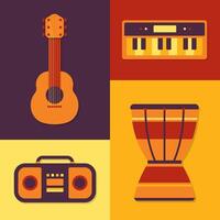 Music instruments flat icon set with simple and minimalist design vector