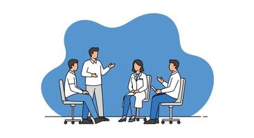 Group Meeting Illustration of Professionals Discussing Projects and Ideas In Modern Office Space vector