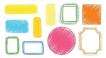 Collection of Hand Drawn Doodle Frames and Geometric Shapes with Colorful Sketch Fill vector