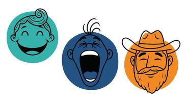 Cartoon Faces Expressions Icons Happy Laughing Crying Smiling and Character Portrait Set vector
