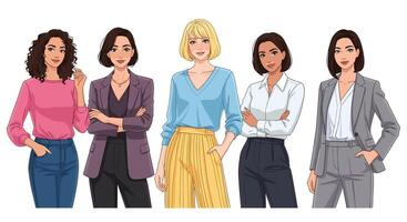 Diverse Group of Business Women Standing Together Representing Unity Strength and Professionalism vector
