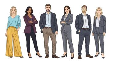Diverse Professionals Standing Together Representing Teamwork Leadership and Success in a Modern Business Environment vector