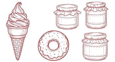 Sweet Delights A Visual Journey Through Ice Cream Donut and Preserved Fruits Collection vector