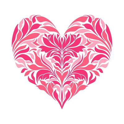 Floral heart in victorian style on white background.