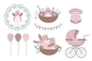 Set of elements to celebrate a baby shower party vector