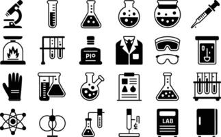 Black and white scientific equipment icons illustration of laboratory tools and instruments vector