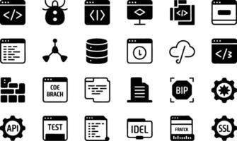 Software development and programming glyph icon set for web and app design vector