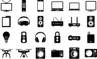 Black and white silhouette set of modern electronic devices appliances and gadgets vector