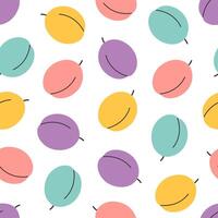 Seamless pattern with cute colorful plums. Fruits design for banner, wallpaper, textile, wrapping paper, background, cards. vector