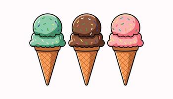 delightful cone filled with three scoops of ice cream topped with colorful sprinkles, evoking sense of joy isolated on white background vector
