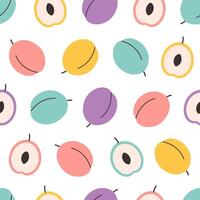 Seamless pattern with cute colorful plums. Design for banner, wallpaper, textile, wrapping paper, background, cards. vector