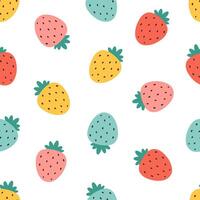 Seamless pattern with cute colorful strawberries. Design for banner, wallpaper, textile, wrapping paper, background, cards. vector