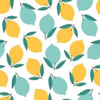 Seamless pattern with cute lemons and limes. Design for banner, wallpaper, textile, wrapping paper, background, cards. vector