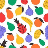 Seamless pattern with cute colorful fruits. Tropical and exotic fruits seamless pattern. Print for banner, wallpaper, textile, wrapping paper, background, cards. vector