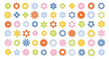 Set of groovy simple flowers. Abstract colorful flowers. Floral geometric design. vector