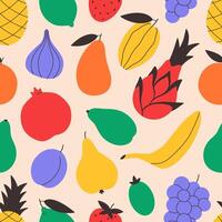 Seamless pattern with cute colorful fruits. Tropical and exotic fruits seamless pattern. Design for banner, wallpaper, textile, wrapping paper, background, cards vector