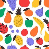 Seamless pattern with cute colorful fruits. Tropical and exotic fruits seamless pattern. Design for banner, wallpaper, textile, wrapping paper, background, cards. vector