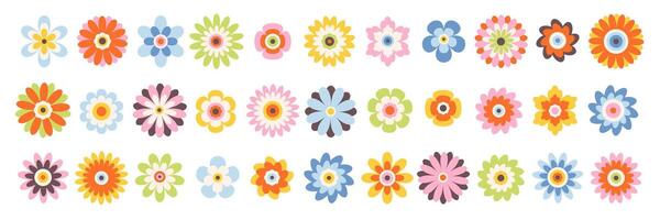 Set of groovy simple flowers. Abstract colorful flowers. Floral geometric design vector