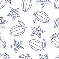 Seamless pattern with cute outline carambola. Doodle fruits print for banner, wallpaper, textile, wrapping paper, background, cards. vector