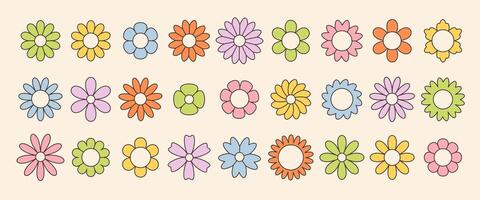 Cute collection of groovy simple flowers. Abstract colorful flowers. Floral geometric design vector