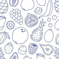 Seamless pattern with cute outline fruits and berries. Doodle print for banner, wallpaper, textile, wrapping paper, background vector