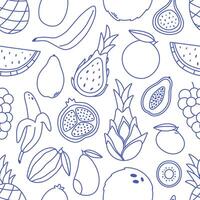 Seamless pattern with cute outline fruits and berries. Doodle print for banner, wallpaper, textile, wrapping paper, background, cards vector