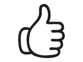 Black outline thumbs up hand icon isolated on white background. Concept of approval gesture, positive feedback, social media symbol, communication element, graphic design illustration vector