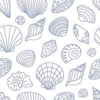 Seamless pattern with cute outline sea shells. Doodle print for banner, wallpaper, textile, wrapping paper, background vector