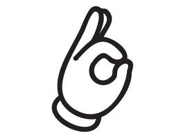 Hand gesture with fingers forming an ok sign, black outline illustration. concept of icons, symbols, communication, body language, isolated white background, design element vector
