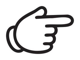 Black outline of hand gesture icon with pointing finger isolated on white background, graphic illustration. concept of communication, direction, icons for maps, mobile apps, navigational signs vector