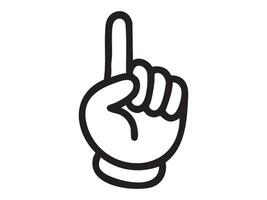 Black outline of hand showing raised index finger gesture isolated on white background. Concept of attention, number one sign, pointing up, warning signal, cartoon hand illustration vector