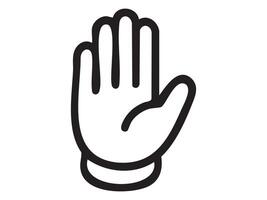 Black outline raised open hand gesture icon isolated on white background. Concept of stop signal, greeting gesture, attention request, peaceful symbol, human communication, illustration vector