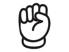 Black outline clenched fist hand gesture icon isolated on white background. Concept of unity, support, empowerment, friendly solidarity, protest symbol, human strength, illustration vector