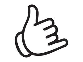 Black outline of hand showing call me gesture with thumb and pinky extended on white background. Concept of phone communication, contact symbol, call request, informal body language vector