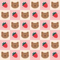 cute drawing cartoon cat and strawberry seamless pattern in patchwork style vector