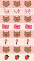 cute drawing cartoon cat and strawberry seamless pattern in stripe pattern design. cute illustration for phone wallpaper and background vector